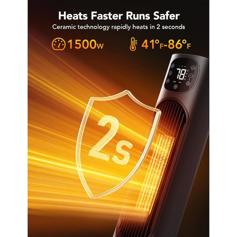 24" Space Heater, 80° Oscillating Smart Electric Heater with Thermostat